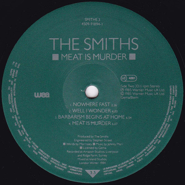 The Smiths : Meat Is Murder (10", Album, Ltd, Num, RE)