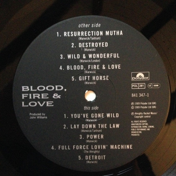 The Almighty : Blood, Fire & Love (LP, Album)