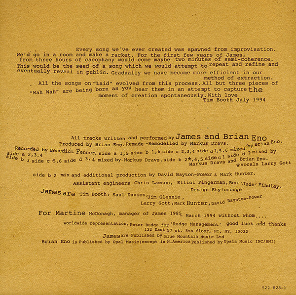 James / Brian Eno : Wah Wah (2xLP, Album)