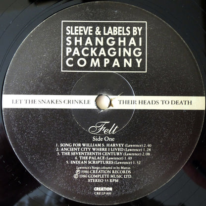 Felt : Let The Snakes Crinkle Their Heads To Death (LP, Album)