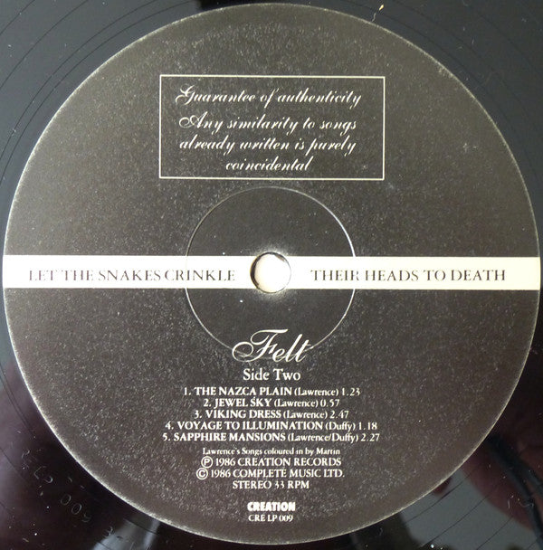 Felt : Let The Snakes Crinkle Their Heads To Death (LP, Album)