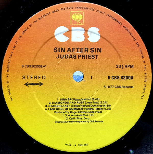 Judas Priest : Sin After Sin (LP, Album)