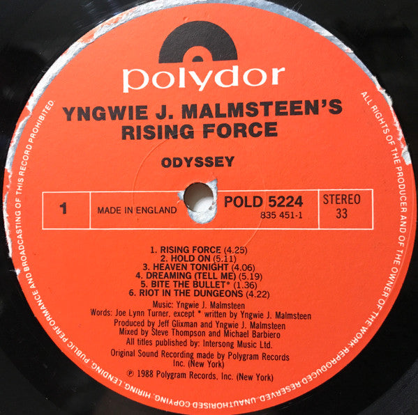 Yngwie J. Malmsteen's Rising Force : Odyssey (LP, Album)