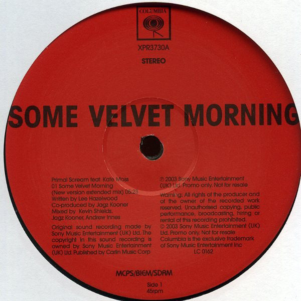 Primal Scream Feat. Kate Moss : Some Velvet Morning (12", Promo)