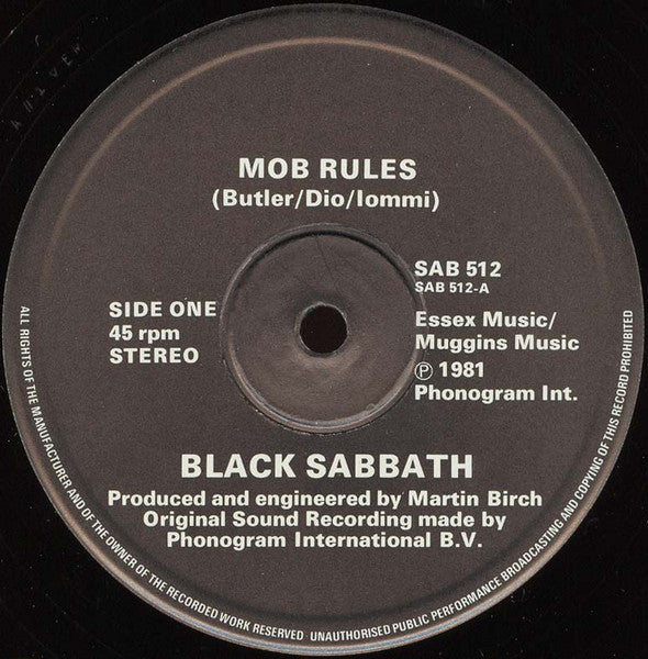 Black Sabbath : Mob Rules (12", Single)