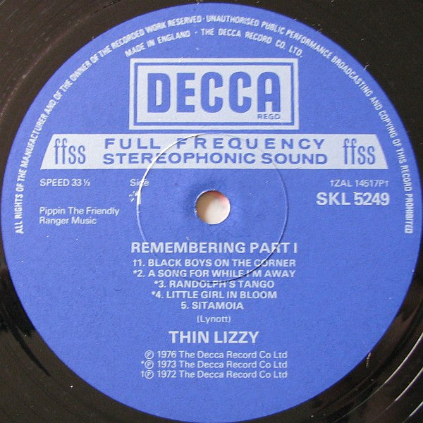 Thin Lizzy Featuring Eric Bell (2) And Gary Moore : Remembering Part 1 (LP, Comp)