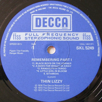 Thin Lizzy Featuring Eric Bell (2) And Gary Moore : Remembering Part 1 (LP, Comp)