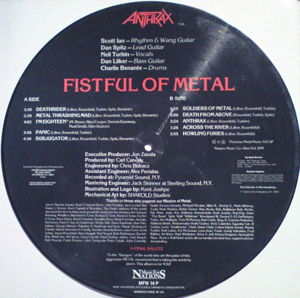 Anthrax : Fistful Of Metal (LP, Album, Pic)