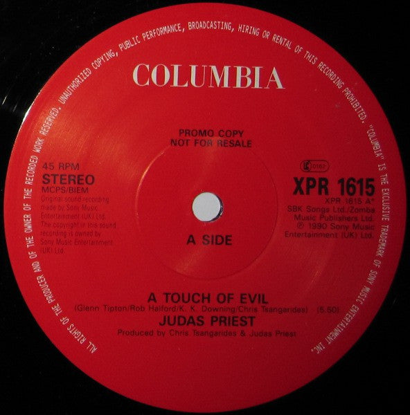 Judas Priest : A Touch Of Evil (12", Single, Promo)