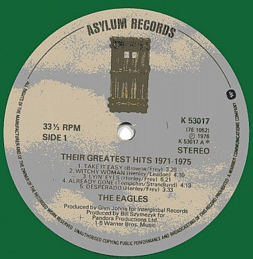 Eagles : Their Greatest Hits (1971-1975) (LP, Comp, Ltd, RE, Gre)