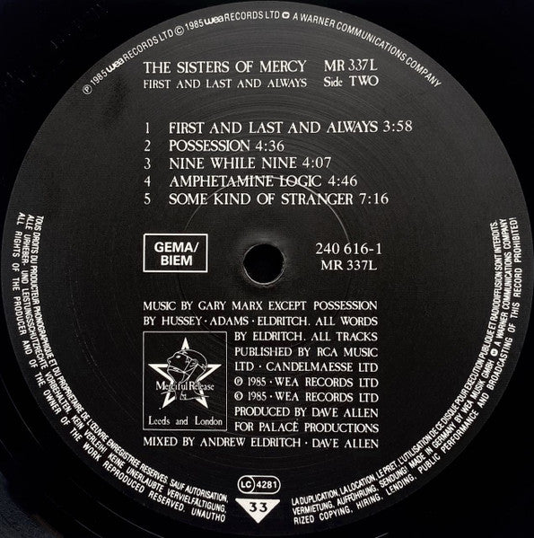 The Sisters Of Mercy : First And Last And Always (LP, Album, Bar)