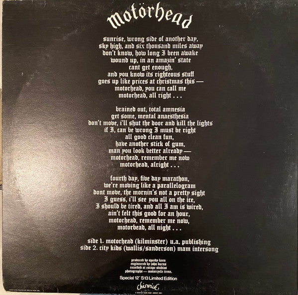 Motörhead : Motorhead (12", Single, Ltd)