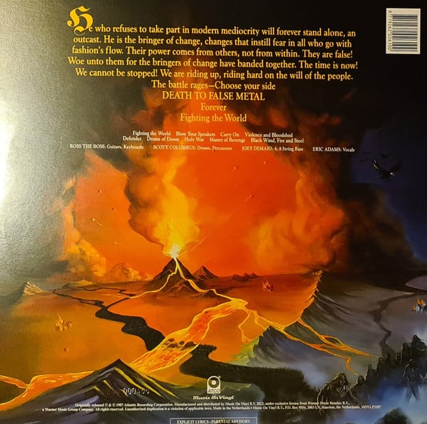 Manowar : Fighting The World (LP, Album, Ltd, Num, RE, Yel)