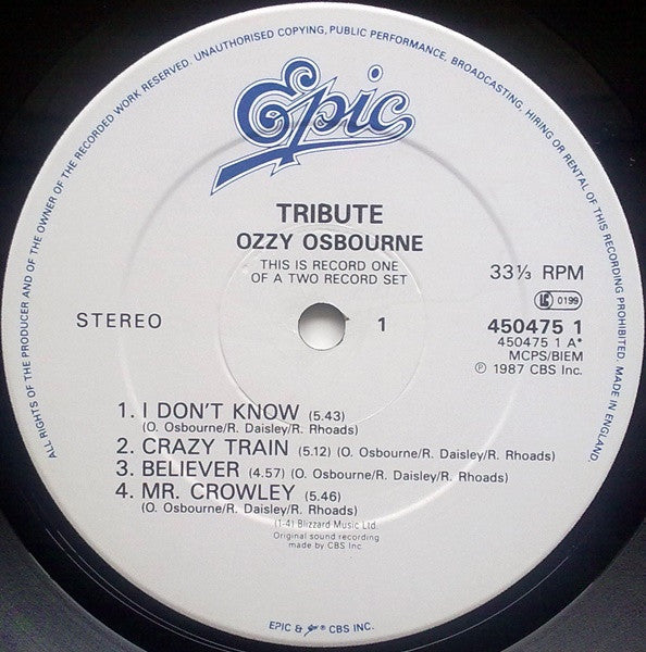 Ozzy Osbourne / Randy Rhoads : Tribute (2xLP, Album)