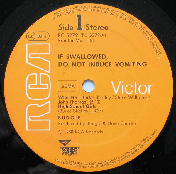 Budgie : If Swallowed, Do Not Induce Vomiting (12", EP)