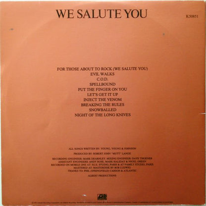 AC/DC : For Those About To Rock We Salute You (LP, Album, Gat)