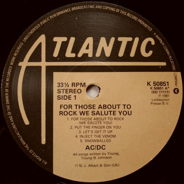 AC/DC : For Those About To Rock We Salute You (LP, Album, Gat)