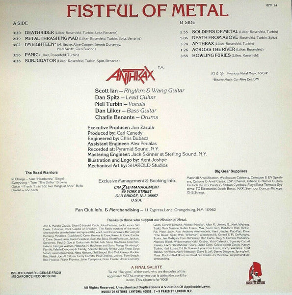 Anthrax : Fistful Of Metal (LP, Album, RE)