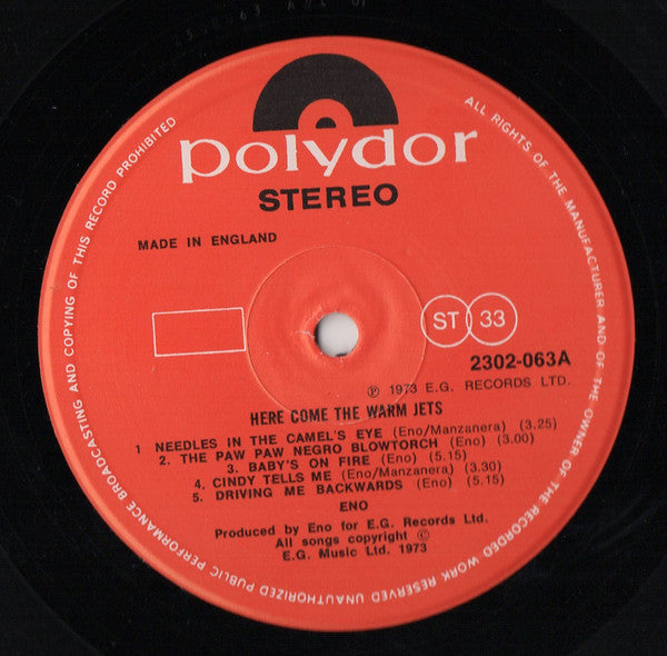 Eno* : Here Come The Warm Jets (LP, Album, RE)