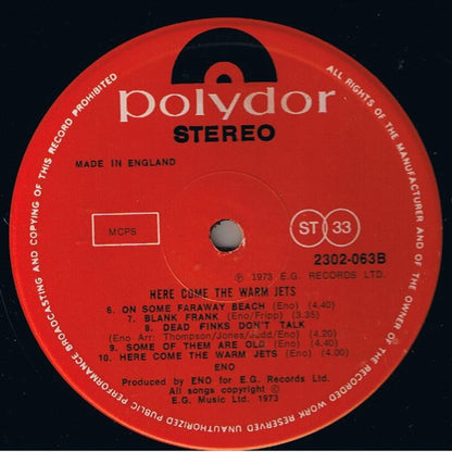 Eno* : Here Come The Warm Jets (LP, Album, RE)