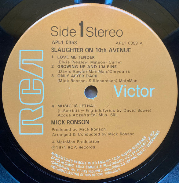 Mick Ronson : Slaughter On 10th Avenue (LP, Album, A4 )