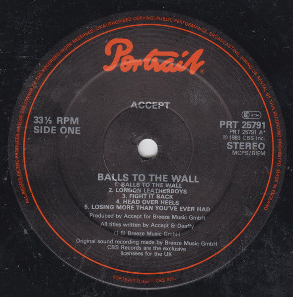 Accept : Balls To The Wall (LP, Album)