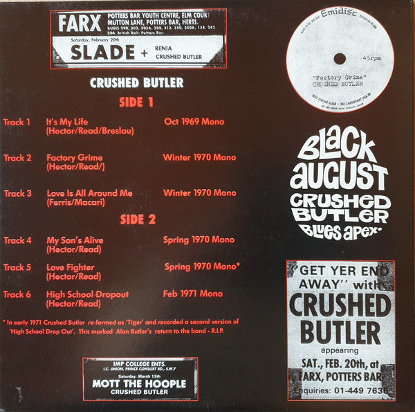 Crushed Butler : Uncrushed: Previously Unreleased British Punk From The Underground 1969-1971 (10", MiniAlbum, Gat)