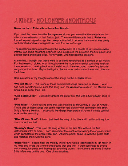 J. Rider : No Longer Anonymous (LP, Album)