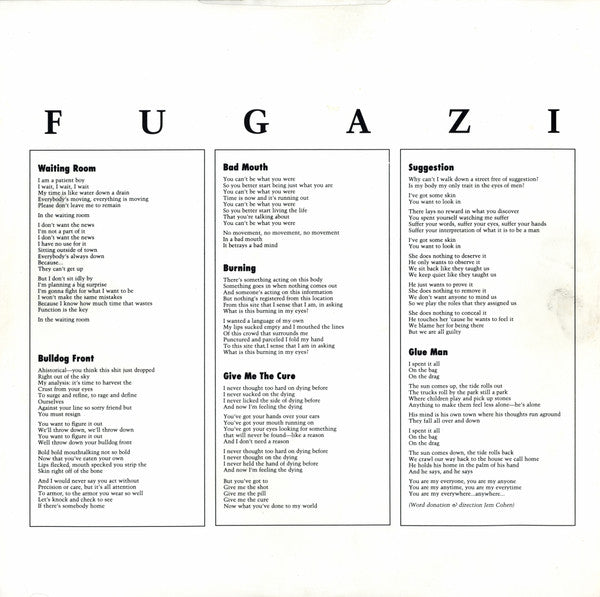 Fugazi : Fugazi (12", EP, $5)