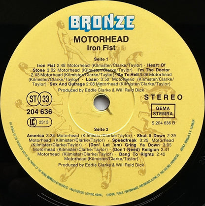 Motörhead : Iron Fist (LP, Album, Gre)