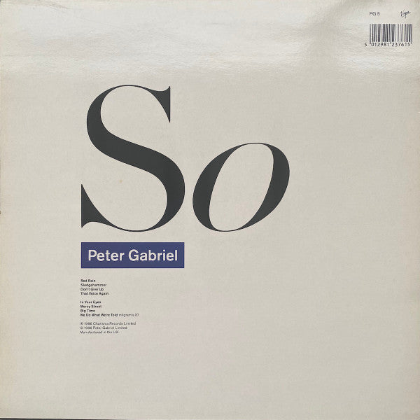 Peter Gabriel : So (LP, Album, Tow)