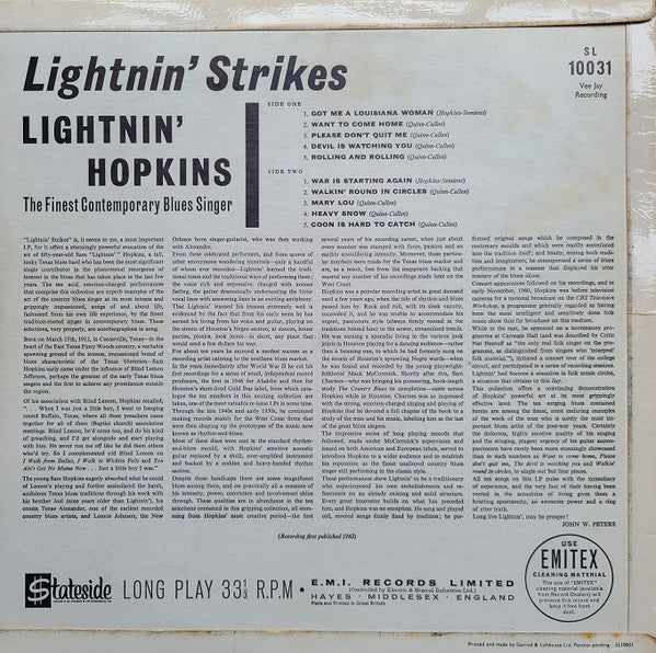 Lightnin' Hopkins : Lightnin' Strikes (LP, Album, Mono)