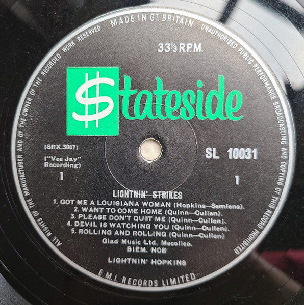 Lightnin' Hopkins : Lightnin' Strikes (LP, Album, Mono)