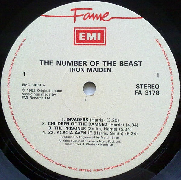 Iron Maiden : The Number Of The Beast (LP, Album, RE)