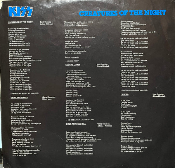 Kiss : Creatures Of The Night (LP, Album, Qua)