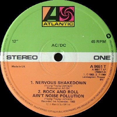 AC/DC : Nervous Shakedown (12", Single, PRS)