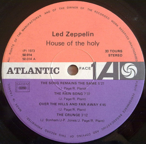 Led Zeppelin : House Of The Holy (LP, Album, Pur)