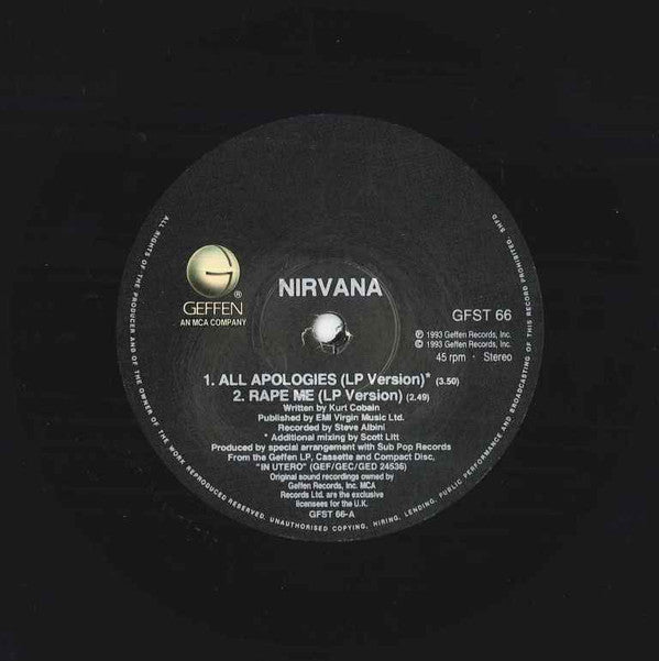 Nirvana : All Apologies ● Rape Me ● MV (12", Single)