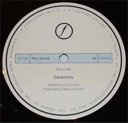 New Order : Ceremony (12", RE, RP, A2/)