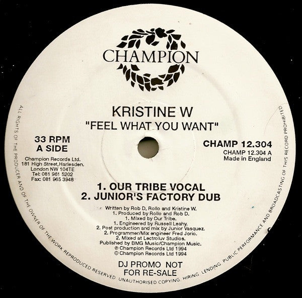 Kristine W : Feel What You Want (2x12", Promo)
