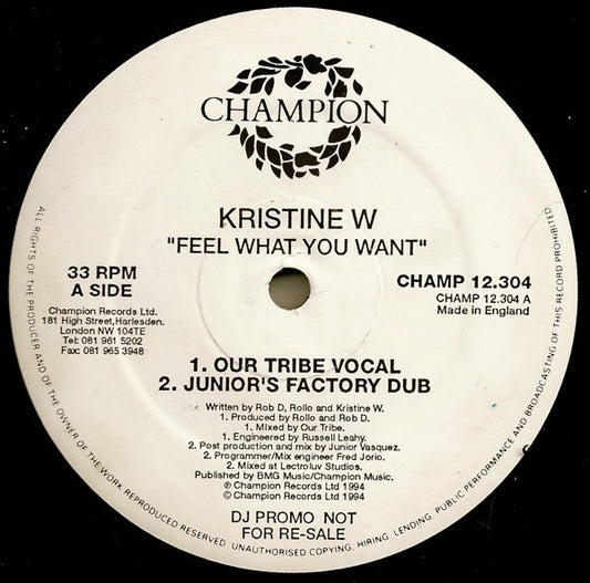 Kristine W : Feel What You Want (2x12", Promo)