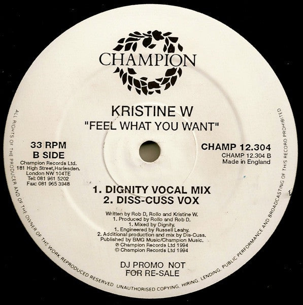 Kristine W : Feel What You Want (2x12", Promo)