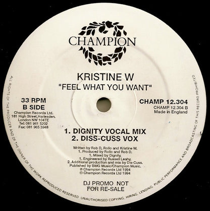Kristine W : Feel What You Want (2x12", Promo)