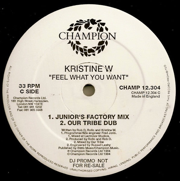 Kristine W : Feel What You Want (2x12", Promo)