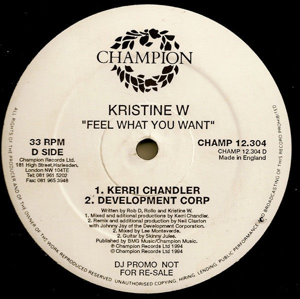 Kristine W : Feel What You Want (2x12", Promo)