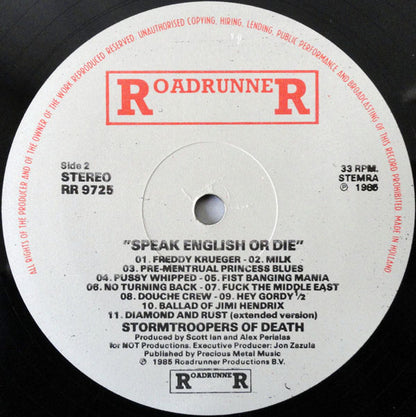 S.O.D.: Stormtroopers Of Death* : Speak English Or Die (LP, Album)