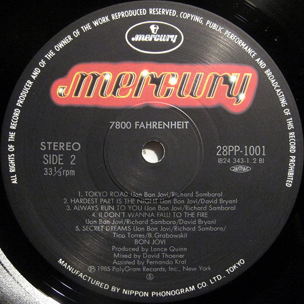 Bon Jovi = Bon Jovi : 7800° Fahrenheit = 7800 ファーレンハイト (LP, Album)