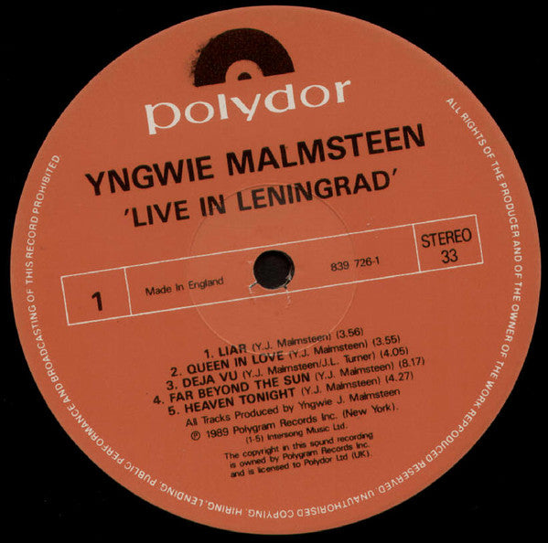 Yngwie Malmsteen : Trial By Fire Live In Leningrad (LP, Album)