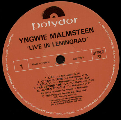 Yngwie Malmsteen : Trial By Fire Live In Leningrad (LP, Album)