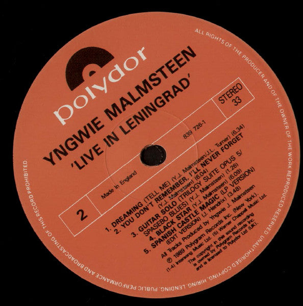 Yngwie Malmsteen : Trial By Fire Live In Leningrad (LP, Album)